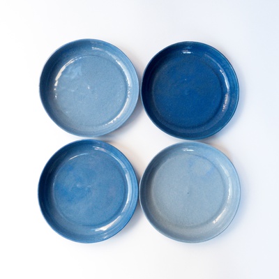 set of 4 blue plates